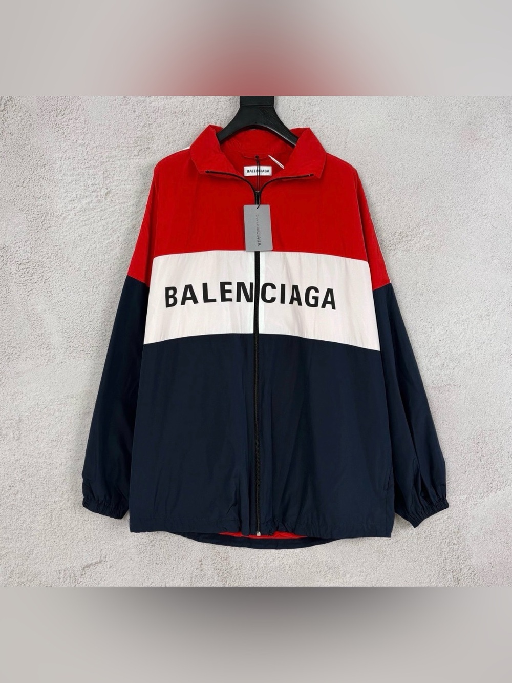 Balenciaga Red White Navy Colorblock Windbreaker Jacket